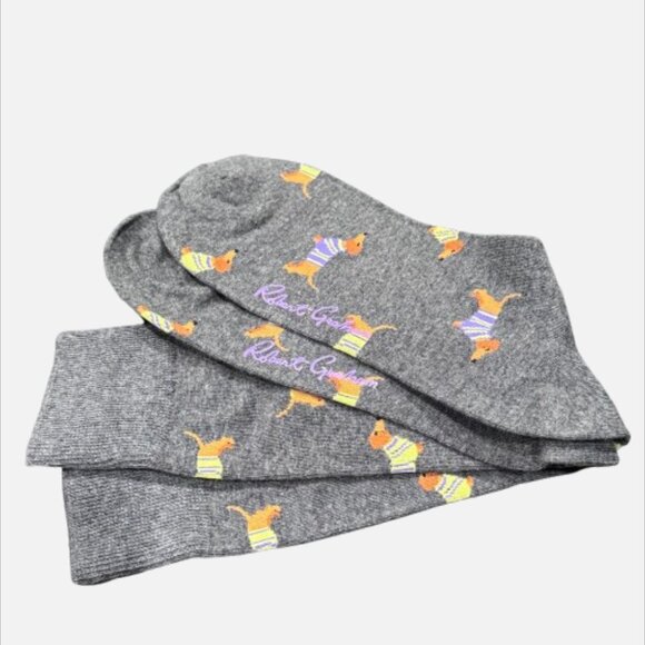 Robert Graham Dachshund Dog Gray Patterned Crew Fun Luxury Dress Socks - Picture 2 of 10